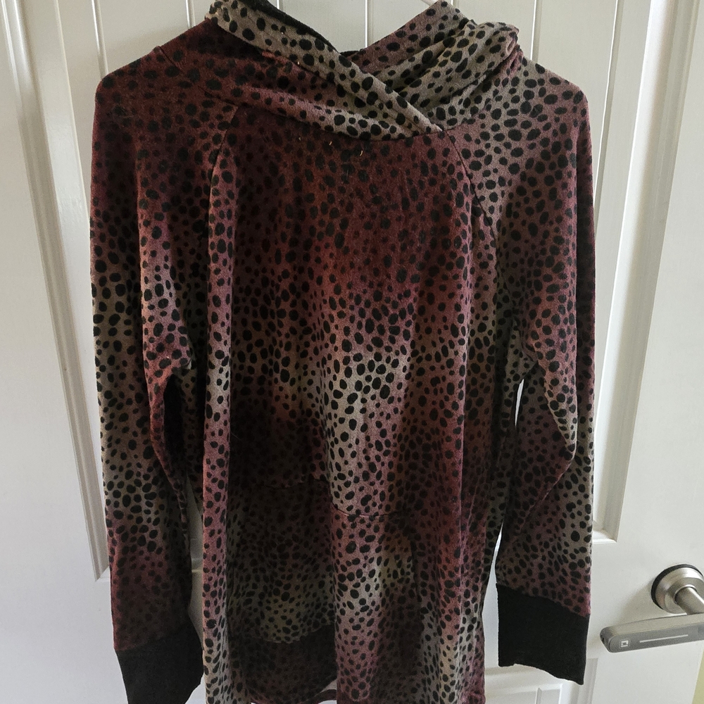 LuLaRoe Maroon And Black Leopard Print Hoodie.